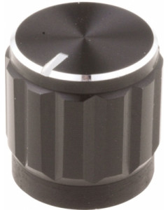 Aluminium knob �15 x 16 mm silver, push in for 6mm knurled saft