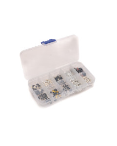 Pintaliitoskytkinlajitelma muovilaatikossa, 10 erilaista, 250 kpl