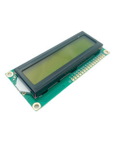 LCD näyttö 1602 2x16 merkkiä. Mustat merkit, tausta kellertävä. LED -taustavalo
