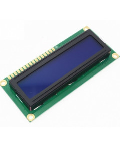 LCD näyttö 1602 2x16 merkkiä. Valkoiset merkit, sininen tausta. LED taustavalo
