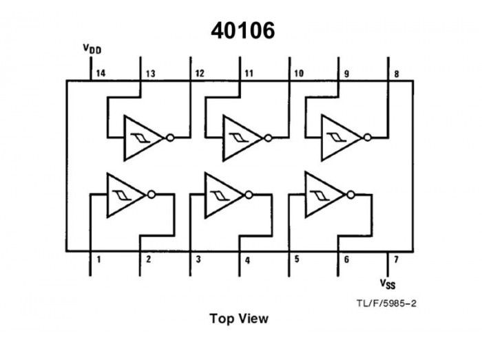 40106 (CD40106B) CMOS Hex Schmitt-Trigger Inverters