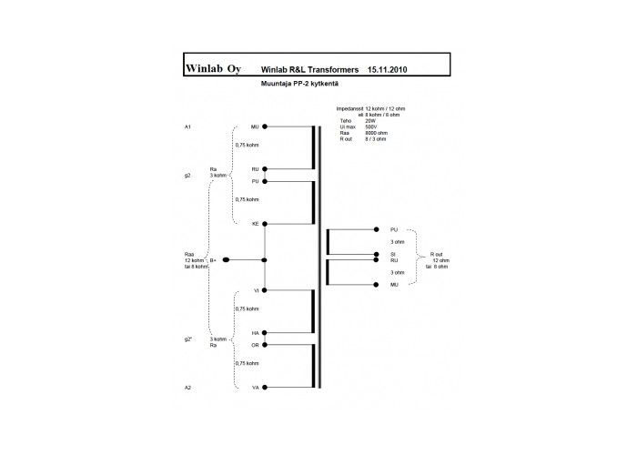 Winlab PP-2 toroidial output transformer (8K / 3-8 ohm 20W)