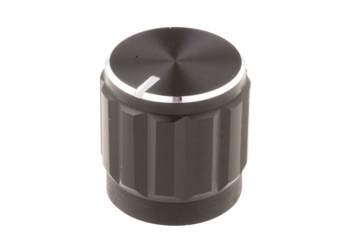 Aluminium knob �15 x 16 mm black, push in for 6mm knurled saft