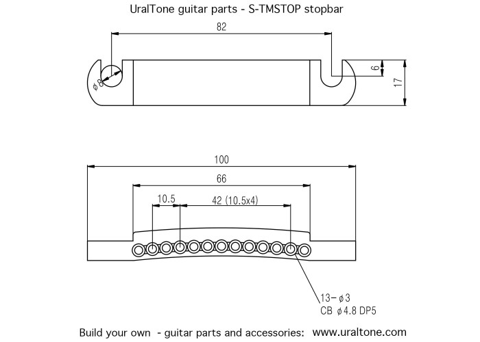 UT Guitar Parts S-TMSTOP kieltenpidin 6-kieliselle TOM tallalle, kromi