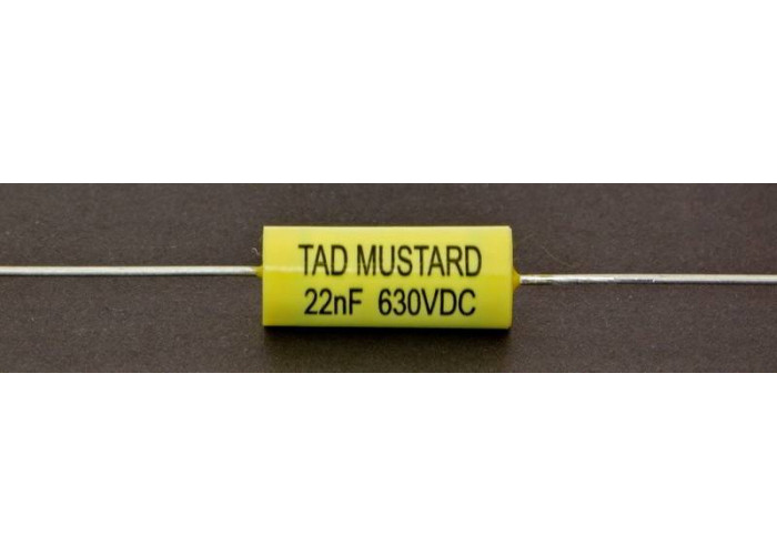 TAD Mustard 22nF (0.022uF) / 630V polyesterikondensaattori, vaaka